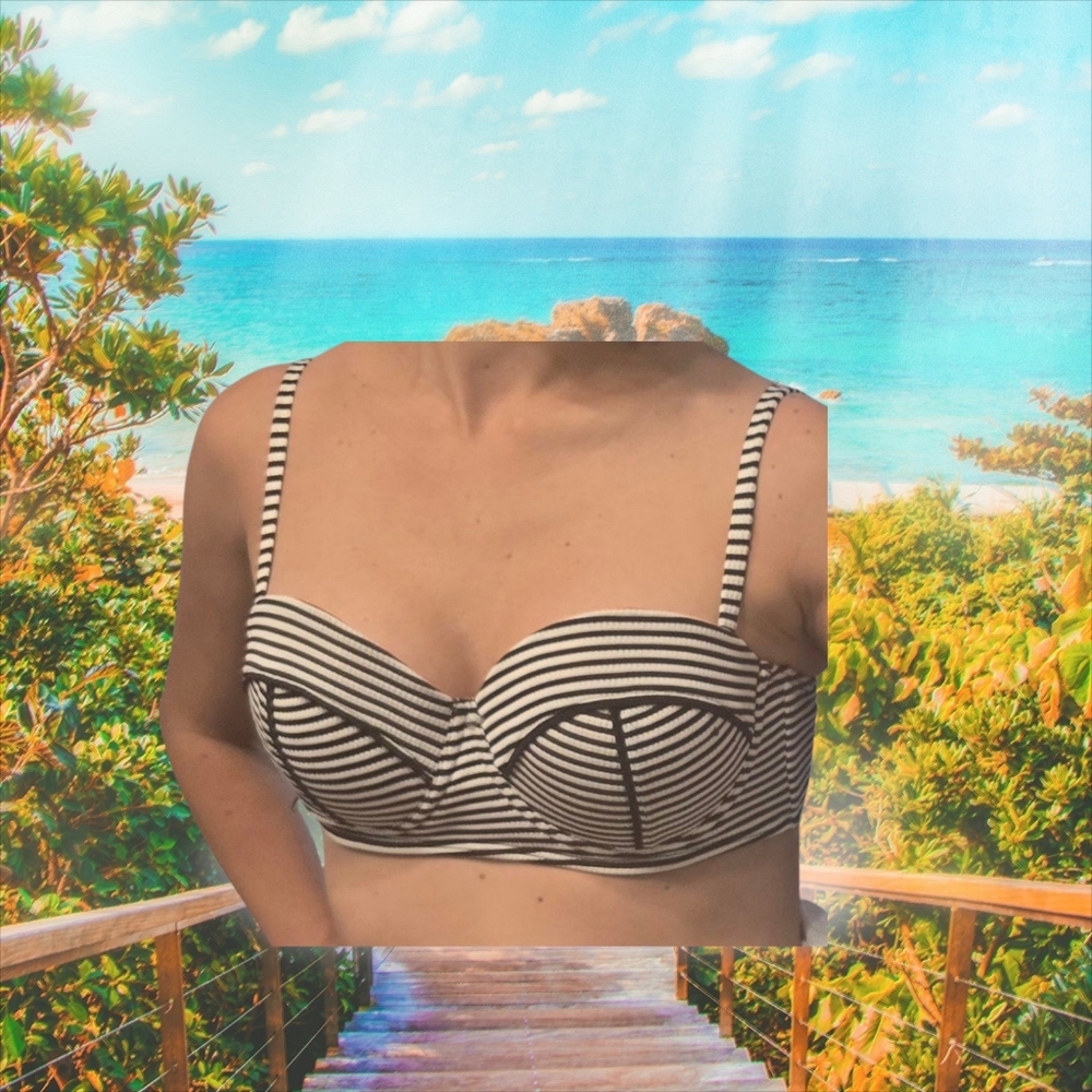 Xhilaration Black and White Striped Bikini Top